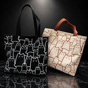 Canvas Cat Print Tote Bag with Zipper