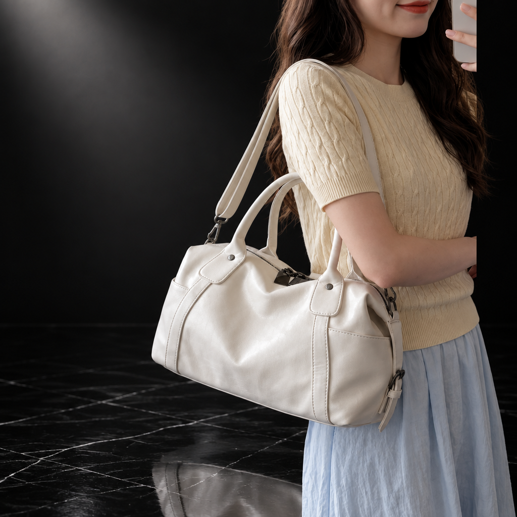 Ruched Bowling-Shape Vintage Tote