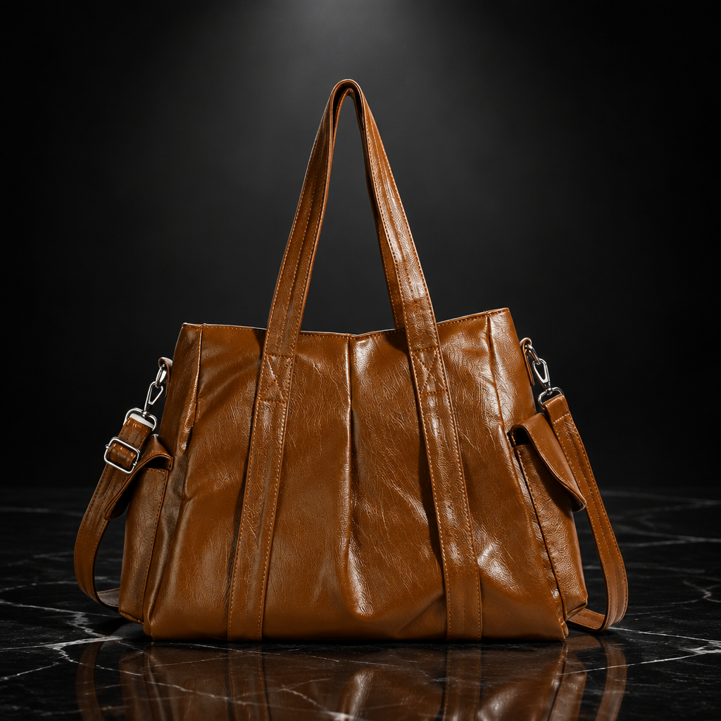 Retro Faux-Leather Tote with Adjustable Strap