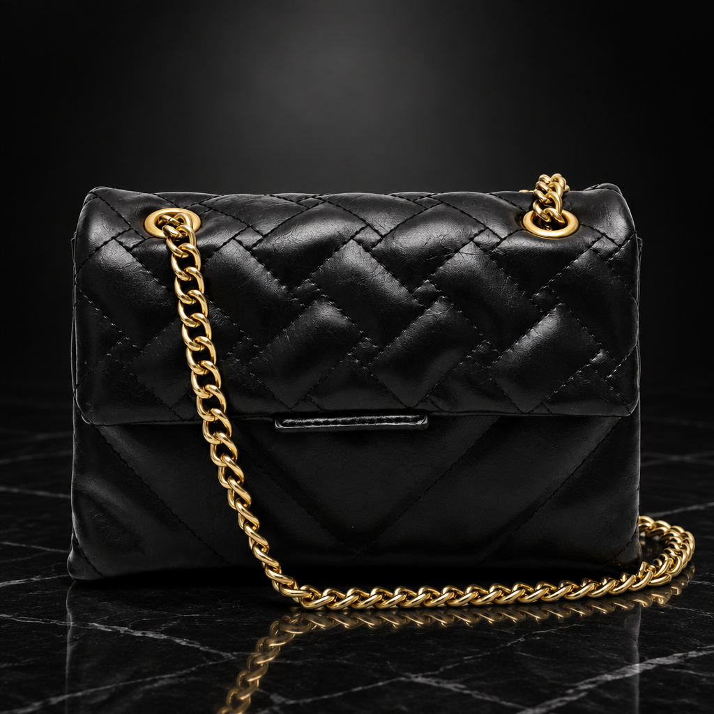 Quilted Metallic Flap Shoulder Bag