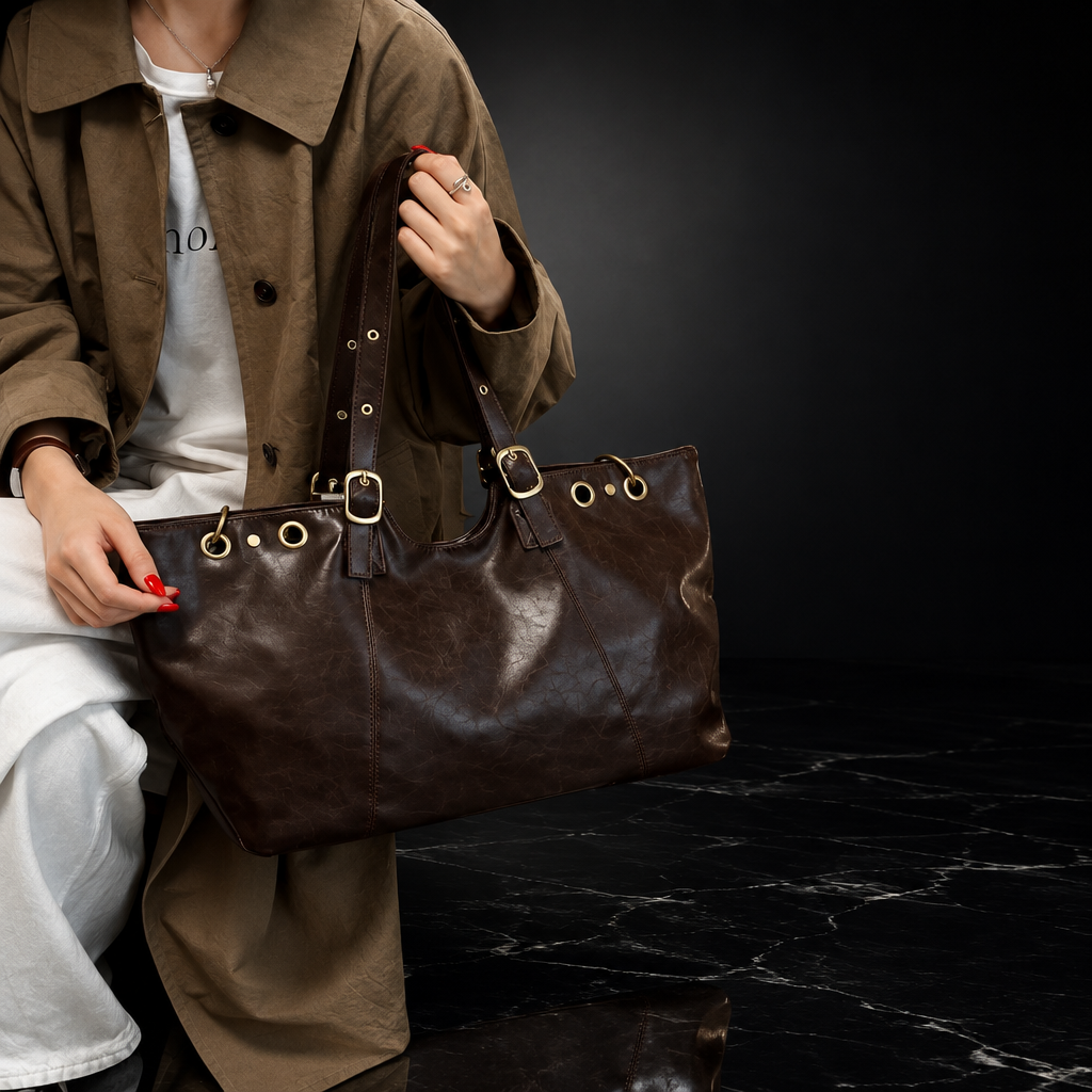 Wax Finish Faux-Leather Vintage Tote