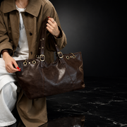 Wax Finish Faux-Leather Vintage Tote