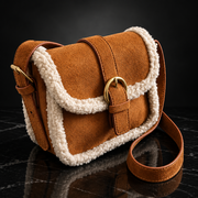 Retro Saddle Crossbody Bag with Fuzzy Trim