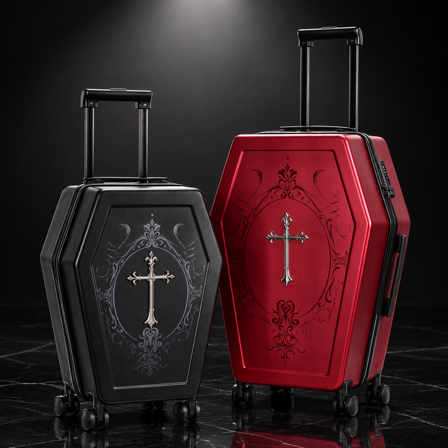 Gothic Coffin-Shaped Rolling Luggage
